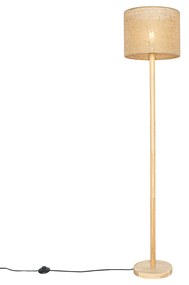 Lampa podłogowa w stylu Rustykalny / Vintagem drewniana z abażurem lnianym naturalnym 32 cm - Mels Rustykalny / Vintage Oswietlenie wewnetrzne