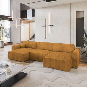 Masseno Narożnik FENTO z funkcją spania i pojemnikiem na pościel Narozniki U, Rozkładana sofa - Żółty, POSO 01