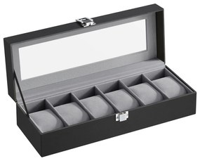 Kasetka na zegarki 6 sztuk, Czarna, Elegancka JWB06BK