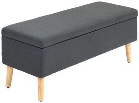 HOMCOM Ławka Tapicerowana z Schowkiem, Siedzisko Bankowe w Wyglądzie Lnu, Drewno Kauczukowe, 110 x 39 x 45 cm, Ciemnoszare