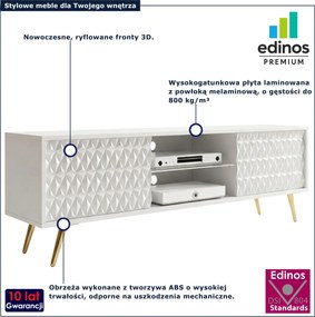 Biała ryflowana szafka RTV na złotych nóżkach 135 cm E7-F47