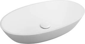 Umywalka nablatowa owalna z konglomeratu biała błyszcząca bez otworu na baterię 60 x 35 cm RONA white Glow