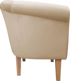 Fotel Milo tkanina Welur wygodny fotel tapicerowany do salonu i sypialni : Kolor nogi - Drewno, Kolor tkaniny - VELVET - MG06, Wysokość nogi - 20 cm