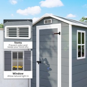 Outsunny Schowek Ogrodowy, Plastikowy Domek Ogrodowy z Podłogą i Oknem, Zamknięte Drzwi, na Ogród, 131S x 186G x 198W cm, Szary