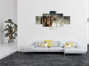Obraz - Tygrys w zaśnieżonym lesie, obraz olejny (125x70 cm)