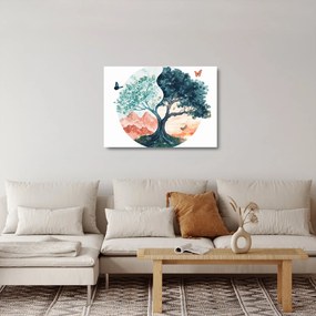 Obraz na szkle – Akwarelowe drzewo pełne życia (70x50 cm)
