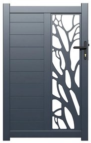 Skrzydłowa, pół-perforowana aluminiowa furtka z wzorem Dł.100 x Wys.179 cm antracytowa LABRIT II