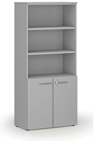 Szafa biurowa kombinowana PRIMO GRAY, drzwi na 2 poziomach, 800 x 420 x 1781 mm, szary