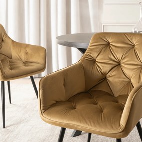 Krzesło Tapicerowane do Salonu MODESTO Musztardowe Welurowe Nowoczesne Loft