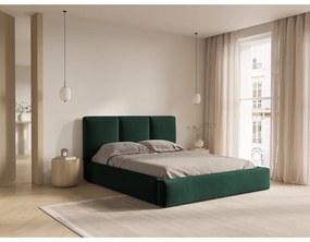 Ciemnozielone aksamitne tapicerowane łóżko dwuosobowe ze schowkiem i stelażem 160x200 cm Brody – Mazzini Beds