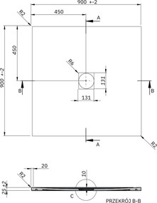 Brodzik z konglomeratu kwadratowy 90 x 90 DIAMO White