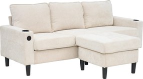 Narożnik - sofa z 2 uchwytami na kubki i ładowarką USB - beżowy len