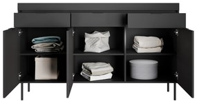 Komoda trzydrzwiowa Sentia 157 z trzema szufladami - czarny / czarny
