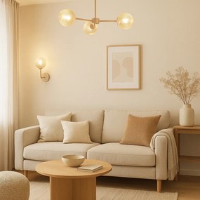 Bursztynowy szklany żyrandol trzyramienny R8-R09