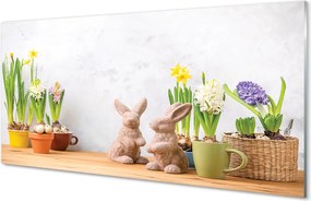 Szklany Panel Wiosenne Kwiaty i Zajączki
