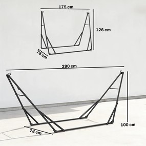 Outsunny Stelaż do hamaka, regulowany, składany, przenośny stojak z torbą, 290x78x100 cm, czarny | Aosom PL