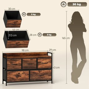 HOMCOM Komoda z Składanymi Szufladami z Tkaniny, Blat z Melaminy, Rama Stalowa, Brąz