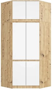 Skandynawska szafa narożna z nadstawką dąb artisan + biały P9-F65