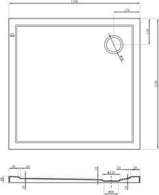 Mexen Flow brodzik kwadratowy slim 110 x 110 cm, czarny mat - 46S701111