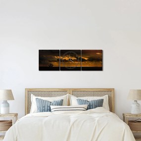 Obraz żaglówki o zachodzie słońca (z zegarem) (90x30 cm)