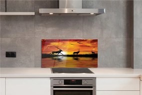 Panel szklany do Kuchni Ptaki nad Jeziorem o Zmierzchu