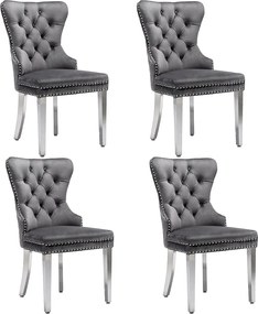 Zestaw 4 krzeseł do jadalni - 53 x 62,5 x 94,5 cm - krzesło tapicerowane - nogi metalowe - aksamit - szary