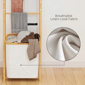 HOMCOM Regał łazienkowy, 2-w-1 z 3 drążkami, wyjmowany kosz na pranie 48L, bambusowy, 43 x 35 x 133 cm, kremowy | Aosom PL