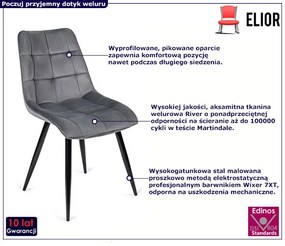 Szare welurowe krzesło do stołu - Defri