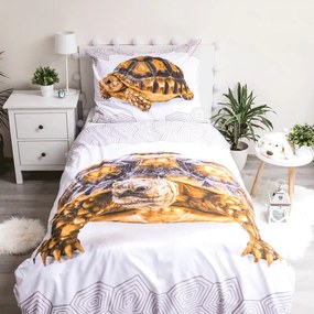 Biała/brązowa bawełniana pościel dziecięca jednoosobowa 140x200 cm Tortoise – Jerry Fabrics