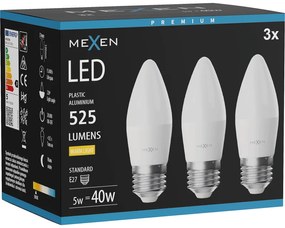 Mexen Nova 3x żarówka LED E27, C37, 5W, Ciepła - 3000K, 525 lm - L102-E27-0530-01x03