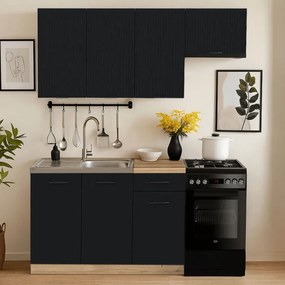 Zestaw Mebli Kuchennych MODERN 170 cm Czarny Ryflowany Loftowy