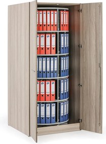 Szafa z obrotowym regałem na segregatory, 5 poziomów, zamykana na klucz, dąb naturalny