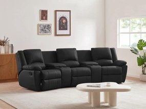 Kanapa 3-osobowa skórzana z funkcją relax AROMA - Czarny