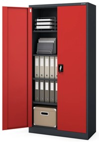 Biurowa szafa metalowa na akta JAN, 900 x 1850 x 400 mm, antracytowo-czerwona