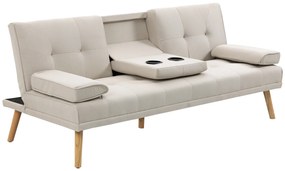 HOMCOM Sofa rozkładana 3-osobowa z rozkładanym stolikiem Len Beżowa | Aosom PL