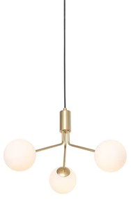 Lampa wisząca w stylu art deco złota z opalowym szkłem 3-światłowa - Coby ArtDeco Oswietlenie wewnetrzne