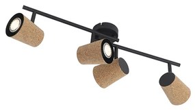 Plafonowy reflektor czarny z kloszem z korka 4-światłowy regulowany - Corky