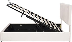 Łóżko ze schowkiem, regulowanym zagłówkiem i schowkiem - 140 x 200 cm - aksamit - stelaż z listew - białe