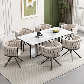 Zestaw 6 obrotowych krzeseł welurowych - 71 x 51,5 x 51,5 cm - do salonu i sypialni - z czterema metalowymi nogami - szary