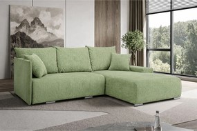 Narożnik, Sofa w kształcie L, tkanina sztruksowa Poso, Jasnozielony, Prawy, Livorno L