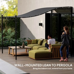Outsunny 2,5 x 3 m Pergola, montowana na ścianie, odporna na wodę, metalowa konstrukcja, otwory odpływowe, zacienienie, ciemnoszary