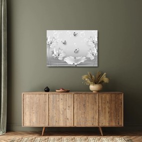 Obraz na szkle - Kwiatowy wzór z motylkami (70x50 cm)