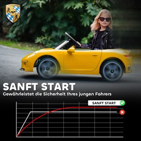 AIYAPLAY Elektryczne auto na akumulator dla dzieci z pilotem, MP3/USB, klakson, pas bezpieczeństwa — 3–5 lat, żółte