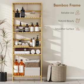 HOMCOM 6-poziomowy regał z drewna bambusowego, regulowane półki, wolnostojący regał do przechowywania, drewno naturalne