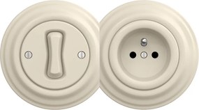 Kliklap - Retro jednobiegunowy wyłącznik nr 1 i gniazdko 230 V z ramką, beżowy