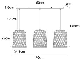 Orientalna lampa wisząca czarna z bambusowymi 3 lampkami - RayanKolonialny Oswietlenie wewnetrzne