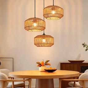 Lampa wisząca Nettlife Rattan Φ25 Lampa wisząca w stylu vintage do jadalni, 1 żarówka, styl retro z gniazdem E27 (żarówka nie jest dołączona)