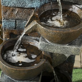 Outsunny Fontanna Ogrodowa, Styl Ceglanym, 5-stopniowa, Zasilana Słonecznie, Diodami LED, 107cm, Żywica Syntetyczna, Szary/Brąz