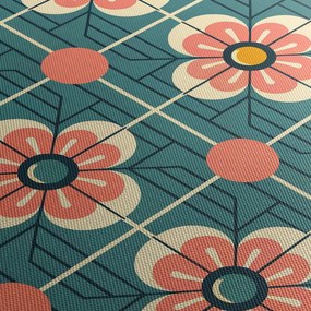 Obraz - Retro wzór z kwiatami (z zegarem) (90x30 cm)