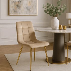 Krzesło Tapicerowane do Salonu YORK Kremowe Welurowe Glamour
